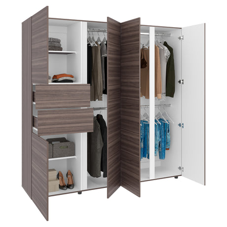 Closet Antalya Avellana y Blanco 200x200cm con Cinco Puertas y con Diez Compartimientos - CLOSETS | Bylmo