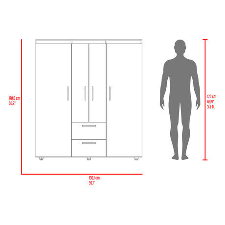 Closet Marcus Wengue y Fresno 150.3x170cm con Cuatro Puertas y con Nueve Compartimientos - CLOSETS | Bylmo