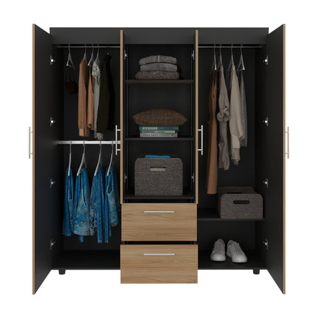 Closet Marcus Wengue y Fresno 150.3x170cm con Cuatro Puertas y con Nueve Compartimientos - CLOSETS | Bylmo