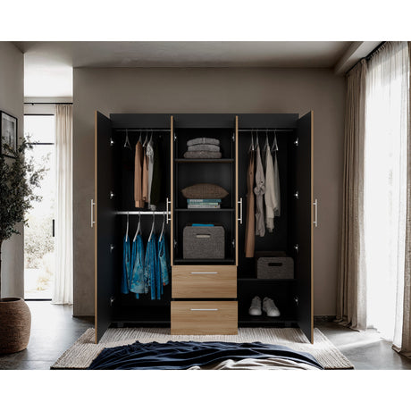 Closet Marcus Wengue y Fresno 150.3x170cm con Cuatro Puertas y con Nueve Compartimientos - CLOSETS | Bylmo
