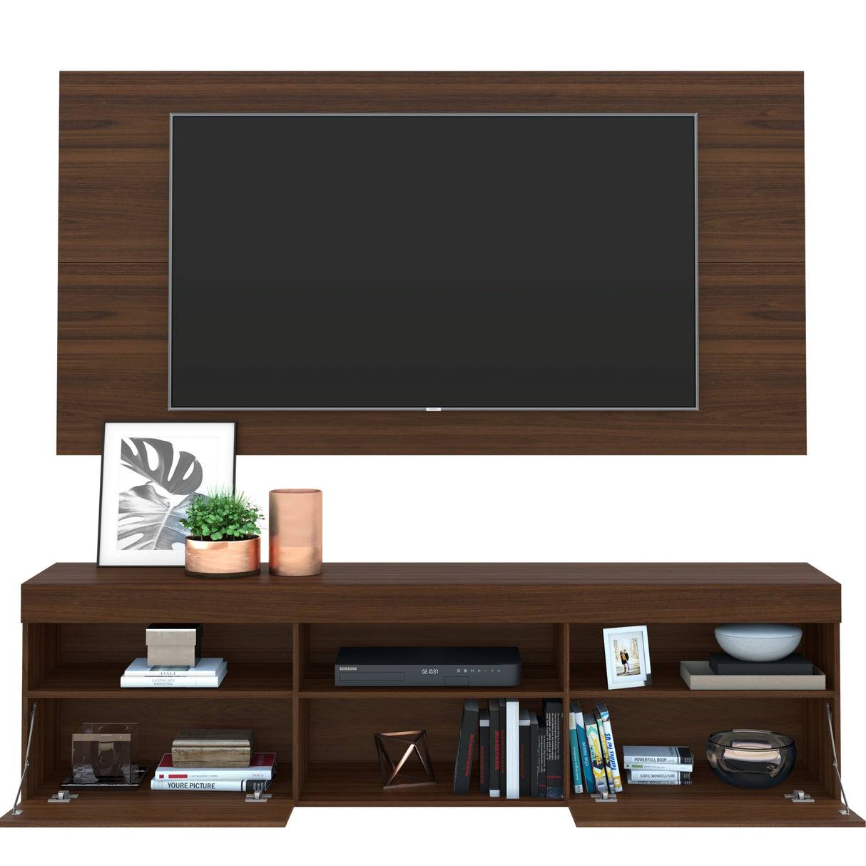 Centro de Entretenimiento Florida Café 175x90cm Para TV Hasta 65" Pulgadas con Tres Comportimientos - MUEBLES DE TV | Bylmo