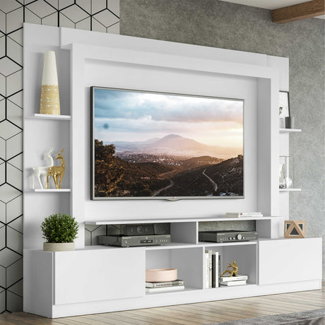 Centro de Entretenimiento Berlin Blanco 213x171cm Para TV Hasta 65" Pulgadas con Dos Comportimientos - MUEBLES DE TV | Bylmo