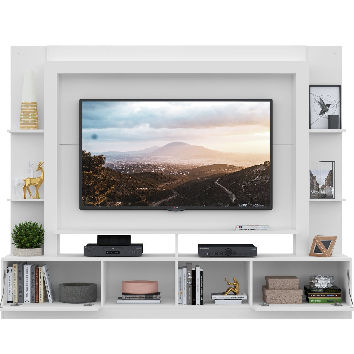 Centro de Entretenimiento Berlin Blanco 213x171cm Para TV Hasta 65" Pulgadas con Dos Comportimientos - MUEBLES DE TV | Bylmo