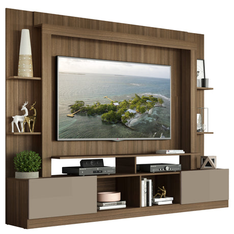 Centro de Entretenimiento Berlín Café 213x171cm Para TV Hasta 65" Pulgadas con Dos Comportimientos - MUEBLES DE TV | Bylmo