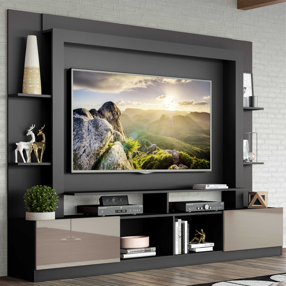 Centro de Entretenimiento Berlín Negro 213x171cm Para TV Hasta 65" Pulgadas con Dos Comportimientos