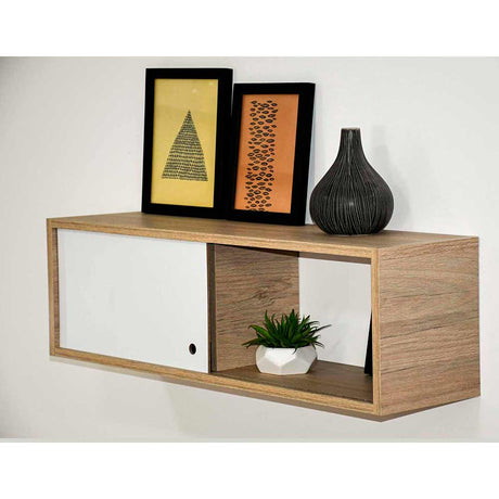 Repisa Nórdica Madera Natural y Blanco 63x21cm Rectangular con Seis Entrepaños - REPISAS | Bylmo