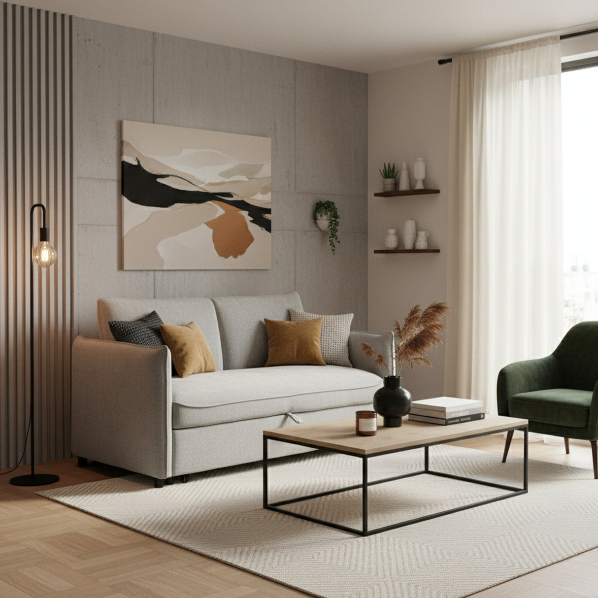 Sofá Cama Zahari Gris 159x79cm De Tres Puestos Reclinable con Resposapies con Apoya Brazos - SOFAS Y POLTRONAS | Bylmo