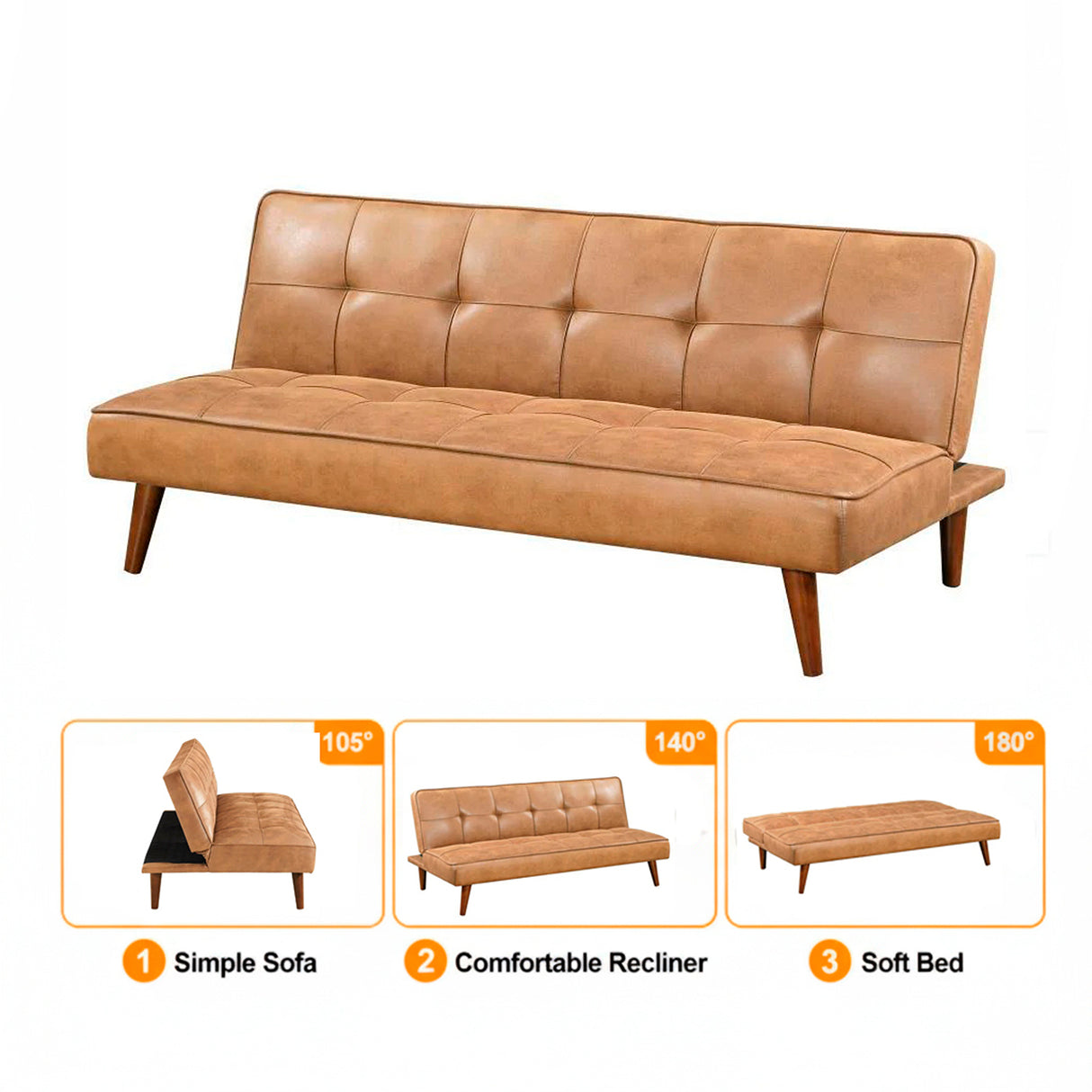 Sofá Cama Jenson Marron 165.73x73.02cm De Tres Puestos Reclinable - SOFAS Y POLTRONAS | Bylmo