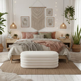 Puff Blanco Almendra 120x40cm De Dos Puestos con Almacenamiento - SOFAS Y POLTRONAS | Bylmo