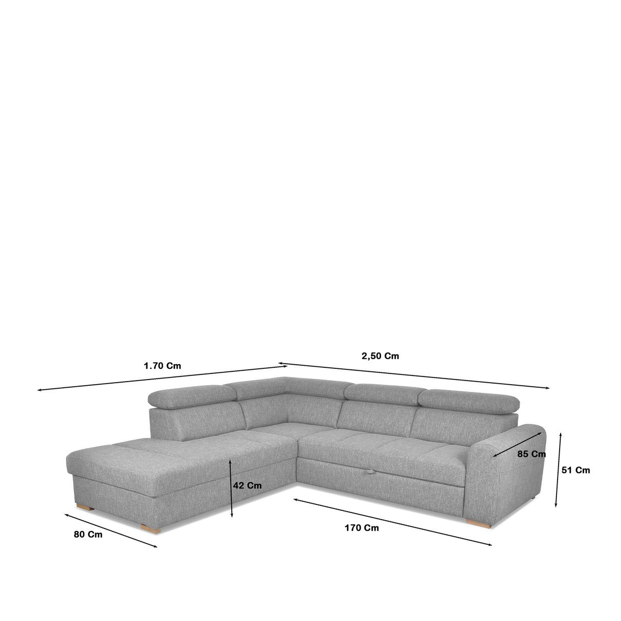 Sofá Cama Gris Concreto 266x67cm De Cinco Puestos Reclinable con Almacenamiento con Apoya Brazos - SOFAS Y POLTRONAS | Bylmo