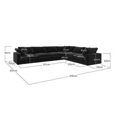 Sofá Esquinero Artenis Negro 436x67cm De Seis Puestos con Apoya Brazos - SOFAS Y POLTRONAS | Bylmo