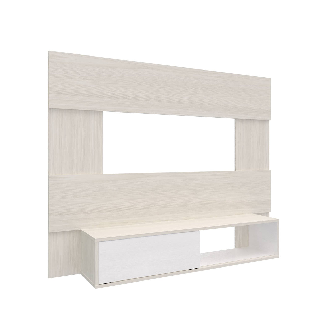 Panel de TV Soren Niebla y Blanco 155x120cm Flotante para Tv Hasta 65" Pulgadas con Un Cajón y Un Compartimiento - MUEBLES DE TV | Bylmo