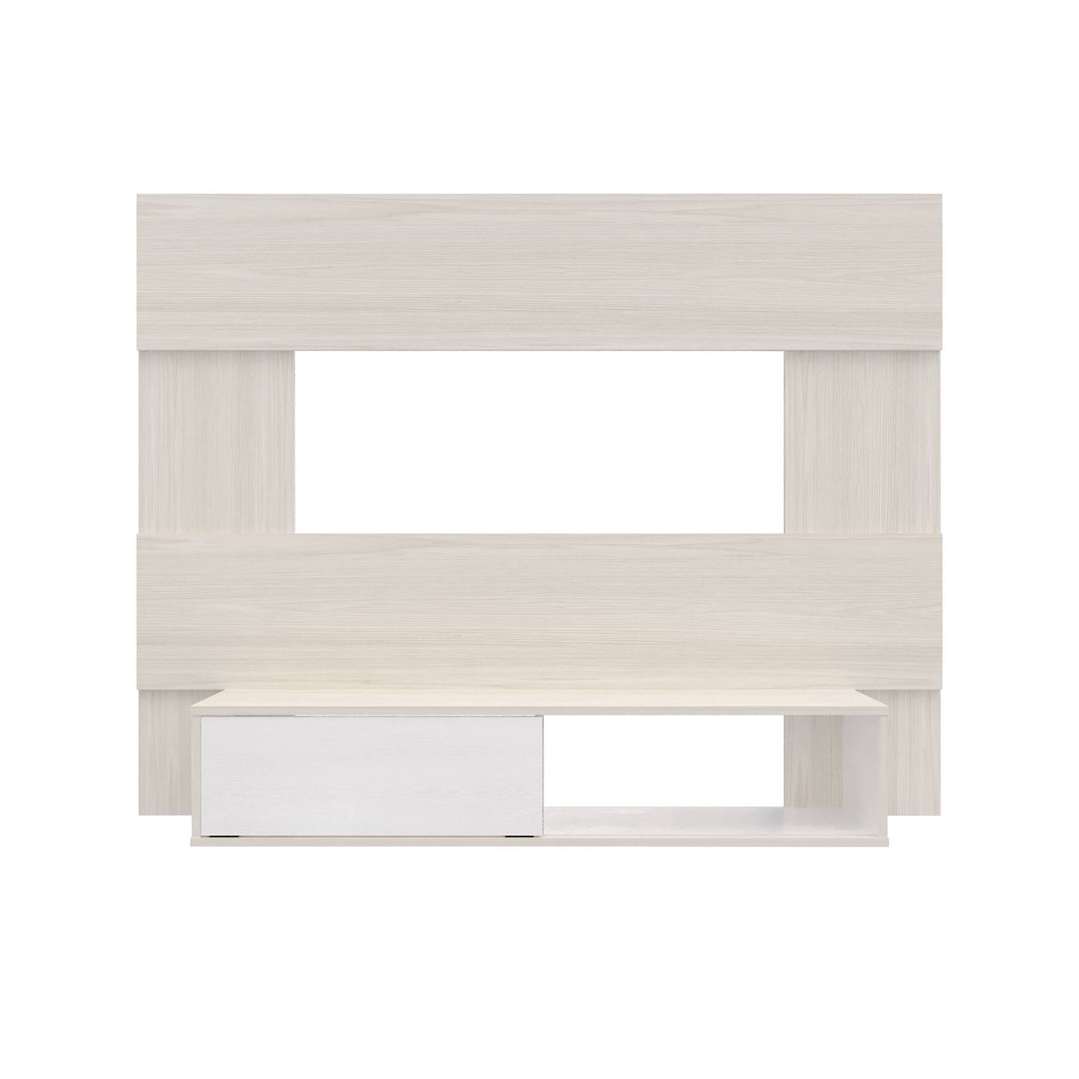Panel de TV Soren Niebla y Blanco 155x120cm Flotante para Tv Hasta 65" Pulgadas con Un Cajón y Un Compartimiento - MUEBLES DE TV | Bylmo