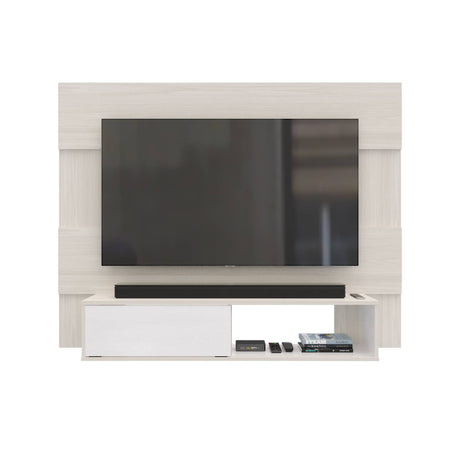 Panel de TV Soren Niebla y Blanco 155x120cm Flotante para Tv Hasta 65" Pulgadas con Un Cajón y Un Compartimiento - MUEBLES DE TV | Bylmo