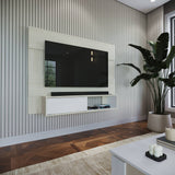 Panel de TV Soren Niebla y Blanco 155x120cm Flotante para Tv Hasta 65" Pulgadas con Un Cajón y Un Compartimiento - MUEBLES DE TV | Bylmo
