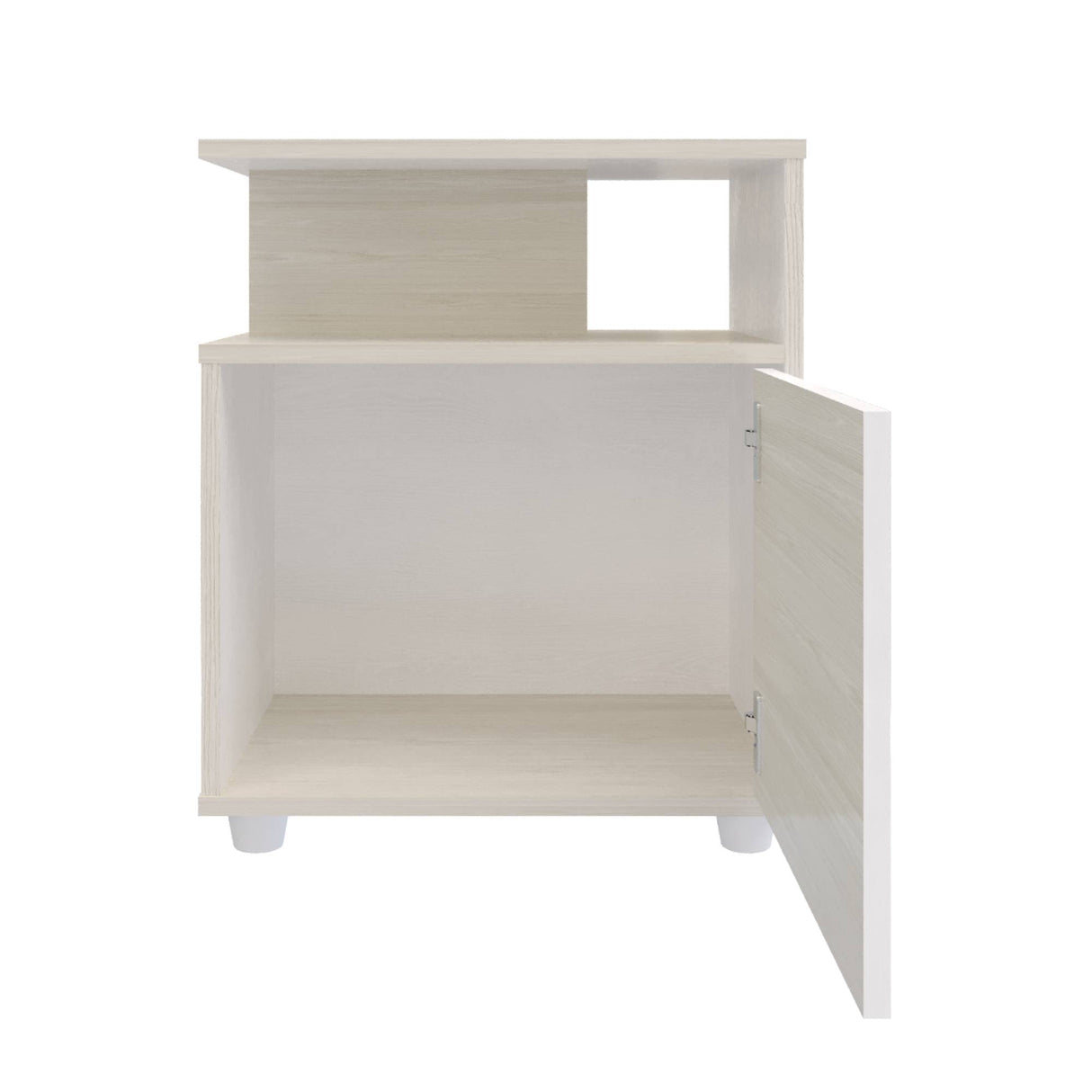 Mesa de Noche Soren Niebla y Blanco 48x57cm con Un Cajón y con Una Puerta - MESAS DE NOCHE | Bylmo