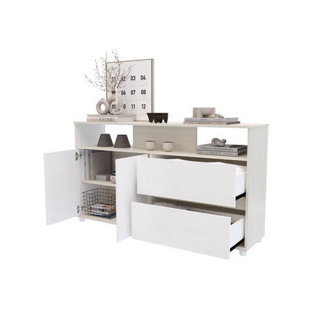Cómoda Soren Niebla y Blanco 140x79cm de Dos Hileras con Dos Cajones - CAJONERAS Y COMODAS | Bylmo