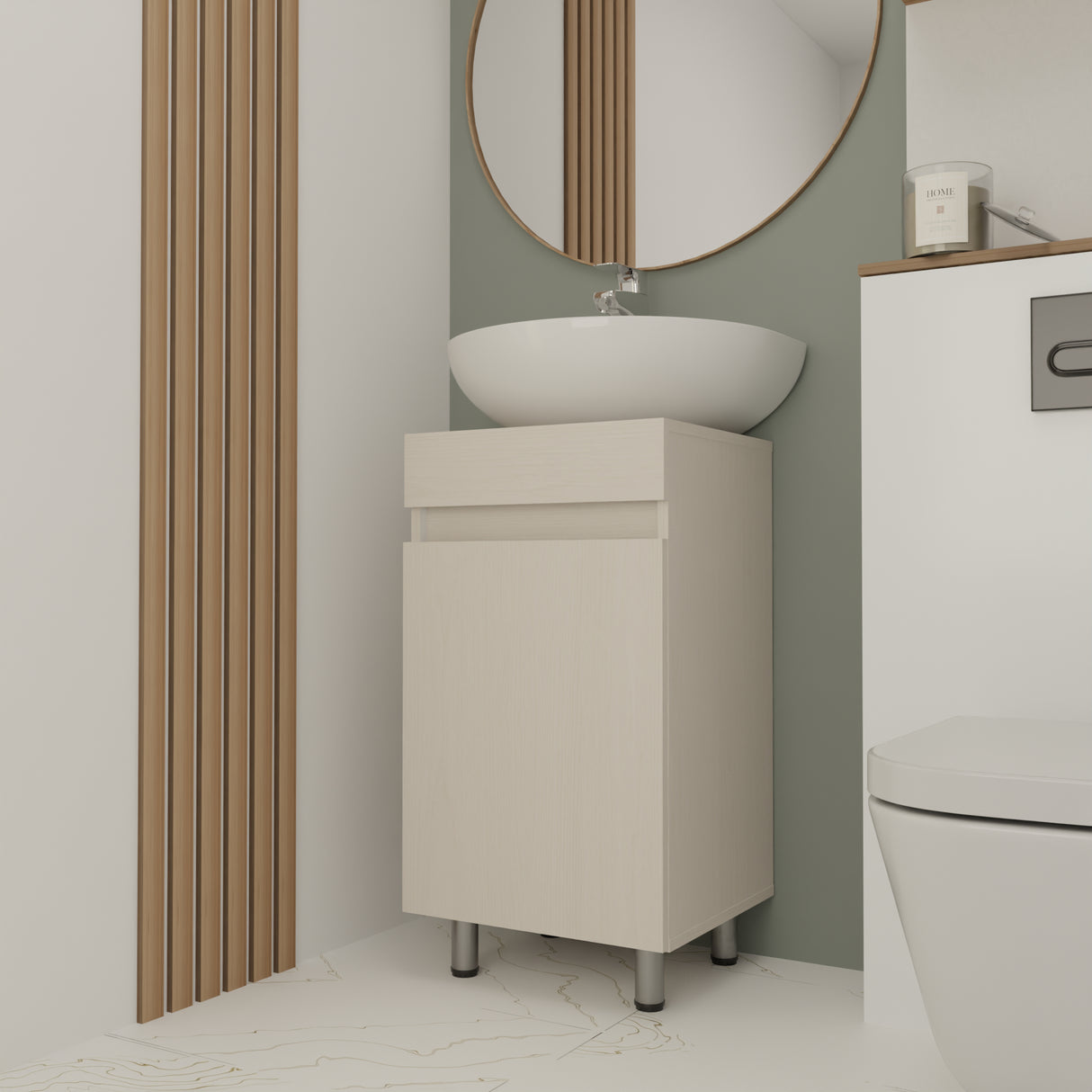Mueble para Lavamanos Liam Niebla y Blanco 40x76cm Individual sin Lavamanos con Un Cajón y Una Puerta - MUEBLES PARA LAVAMANOS | Bylmo