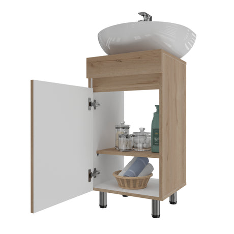 Mueble para Lavamanos Liam Duna y Blanco 40x76cm Individual sin Lavamanos con Un Cajón y Una Puerta - MUEBLES PARA LAVAMANOS | Bylmo