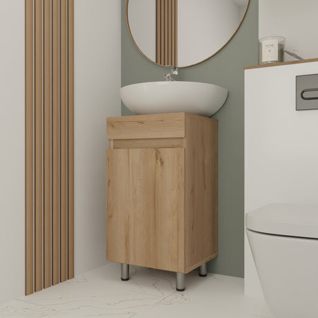 Mueble para Lavamanos Liam Duna y Blanco 40x76cm Individual sin Lavamanos con Un Cajón y Una Puerta - MUEBLES PARA LAVAMANOS | Bylmo