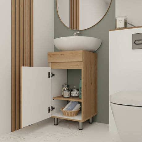 Mueble para Lavamanos Liam Duna y Blanco 40x76cm Individual sin Lavamanos con Un Cajón y Una Puerta - MUEBLES PARA LAVAMANOS | Bylmo