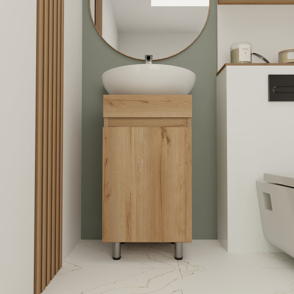 Mueble para Lavamanos Liam Duna y Blanco 40x76cm Individual sin Lavamanos con Un Cajón y Una Puerta - MUEBLES PARA LAVAMANOS | Bylmo