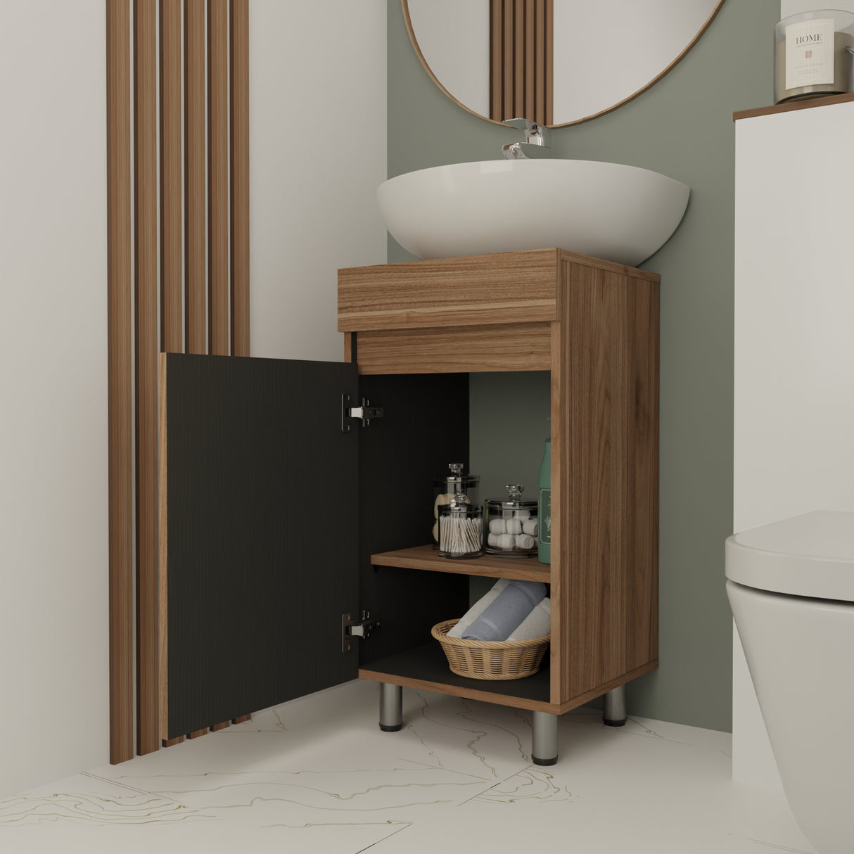 Mueble para Lavamanos Liam Gales y Negro 40x76cm Individual sin Lavamanos con Un Cajón y Una Puerta - MUEBLES PARA LAVAMANOS | Bylmo