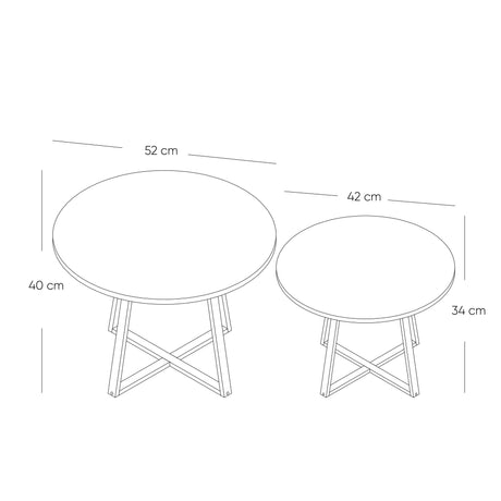 Set X 2 Mesas de Centro Turín Madera Natural y Negro 52x40cm Circulares - MESAS DE CENTRO | Bylmo