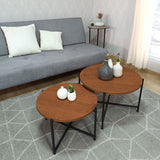 Set X 2 Mesas de Centro Silver Madera Oscura y Negro 58x35.5cm Circulares - MESAS DE CENTRO | Bylmo