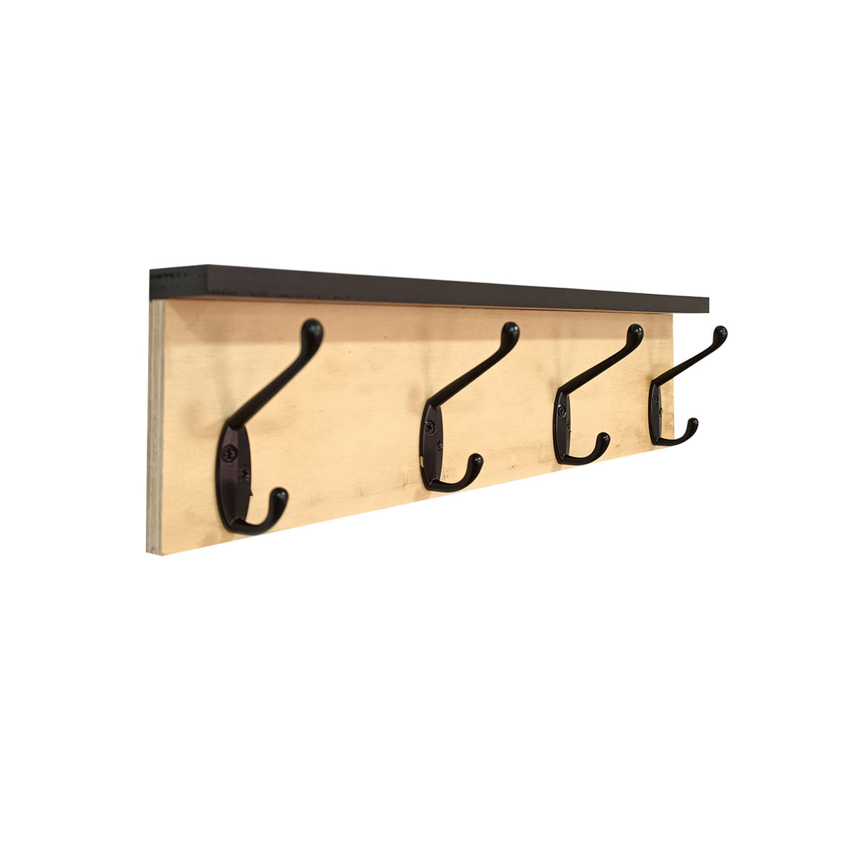 Perchero Moss Madera Natural y Negro 45x11.2cm de Pared con Cuatro Ganchos - PERCHEROS | Bylmo