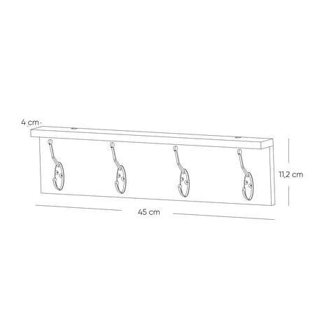 Perchero Moss Madera Natural y Negro 45x11.2cm de Pared con Cuatro Ganchos - PERCHEROS | Bylmo