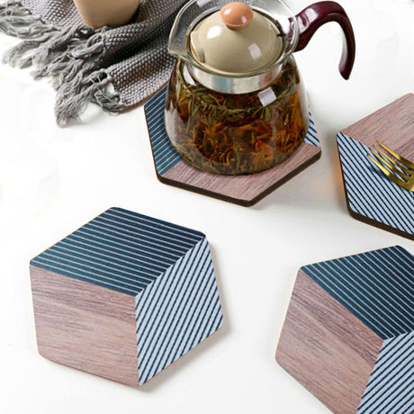 Set x 4 Portavasos Negro 12x10.5cm Hexagonales - PORTAVASOS | Bylmo