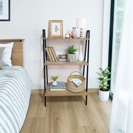 Estantería para Macetas Munich Madera Natural y Negro 52x100cm Escalera de Tres Niveles - BASES PARA MACETAS DE INTERIOR | Bylmo