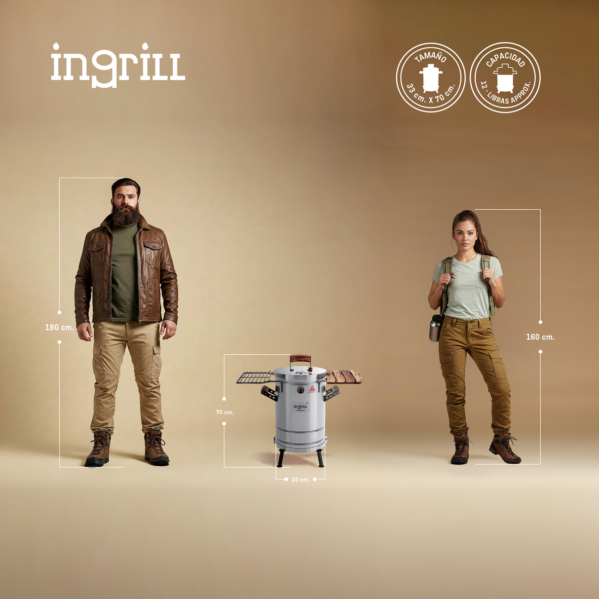 Barril Ahumador Premium Plateado 33x70cm Para 12 Libras con Termómetro y Control de Ventilación - BARRILES Y AHUMADORES | Bylmo