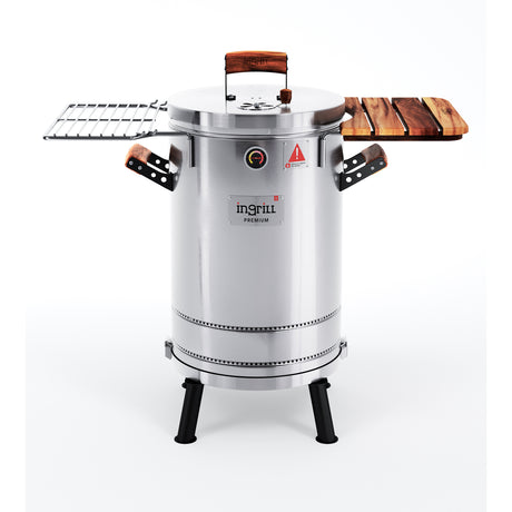 Barril Ahumador Premium Plateado 39x82cm Para 25 Libras con Termómetro y Control de Ventilación - BARRILES Y AHUMADORES | Bylmo
