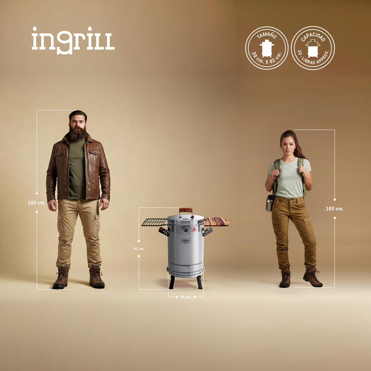 Barril Ahumador Premium Plateado 39x82cm Para 25 Libras con Termómetro y Control de Ventilación - BARRILES Y AHUMADORES | Bylmo