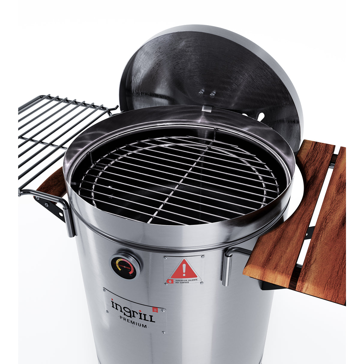 Barril Ahumador Premium Plateado 48x96.5cm Para 40 Libras con Termómetro y Control de Ventilación - BARRILES Y AHUMADORES | Bylmo