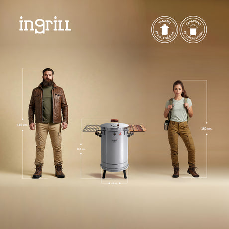 Barril Ahumador Premium Plateado 48x96.5cm Para 40 Libras con Termómetro y Control de Ventilación - BARRILES Y AHUMADORES | Bylmo