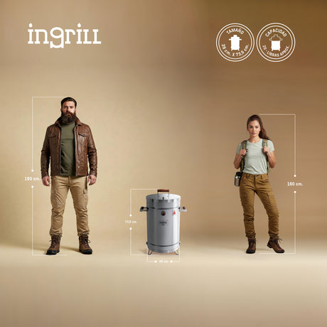 Barril Ahumador Basik Plateado 39x73.5cm Para 25 Libras con Termómetro y Control de Ventilación - BARRILES Y AHUMADORES | Bylmo