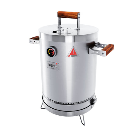 Barril Ahumador Basik Plateado 30x53.5cm Para 8 Libras con Termómetro y Control de Ventilación - BARRILES Y AHUMADORES | Bylmo
