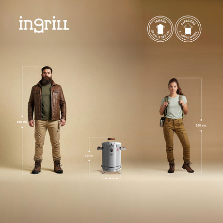 Barril Ahumador Basik Plateado 30x53.5cm Para 8 Libras con Termómetro y Control de Ventilación - BARRILES Y AHUMADORES | Bylmo