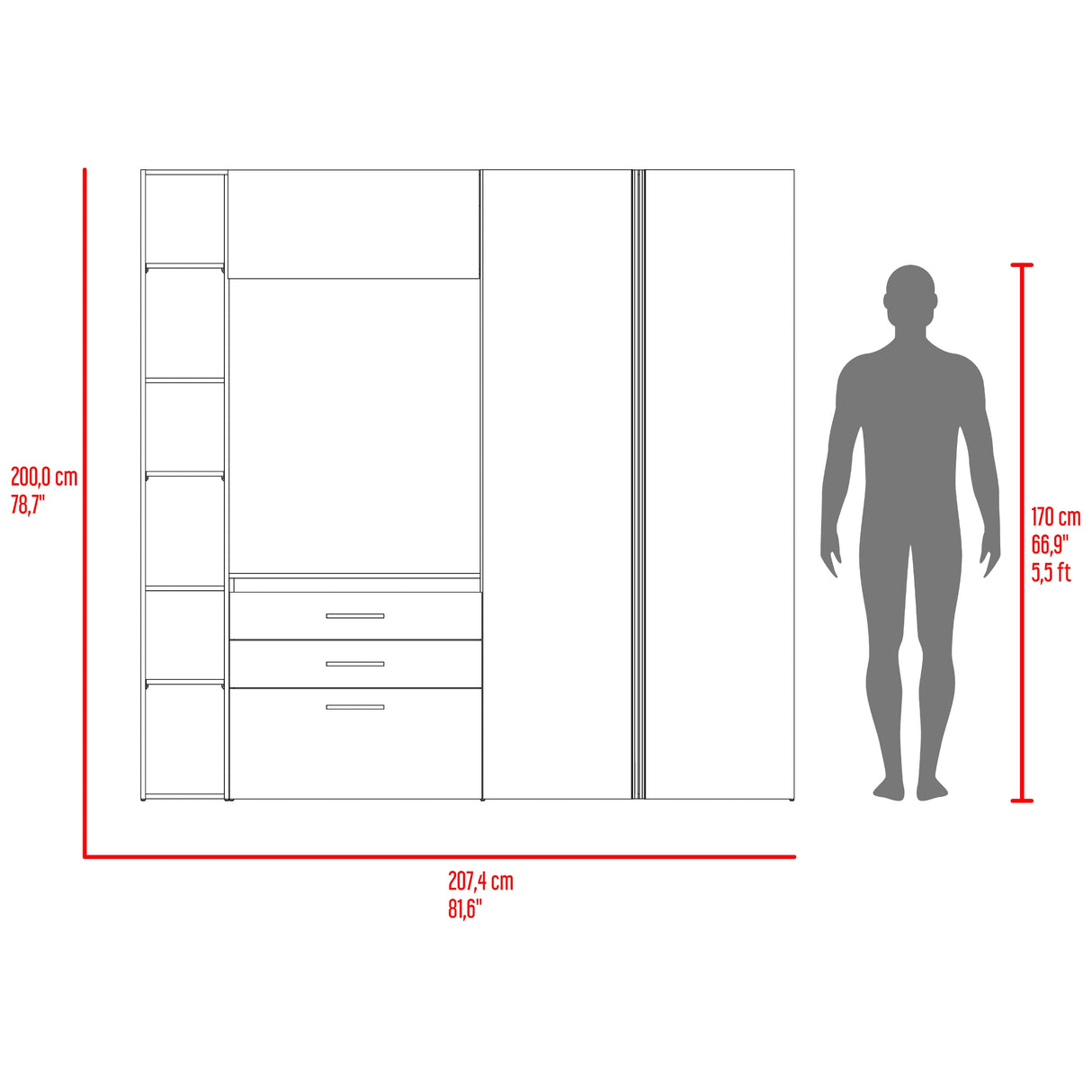 Closet Brunson Fresno y Wengue 207.4x200.2cm con Dos Cajones y Quince Compartimientos - CLOSETS | Bylmo