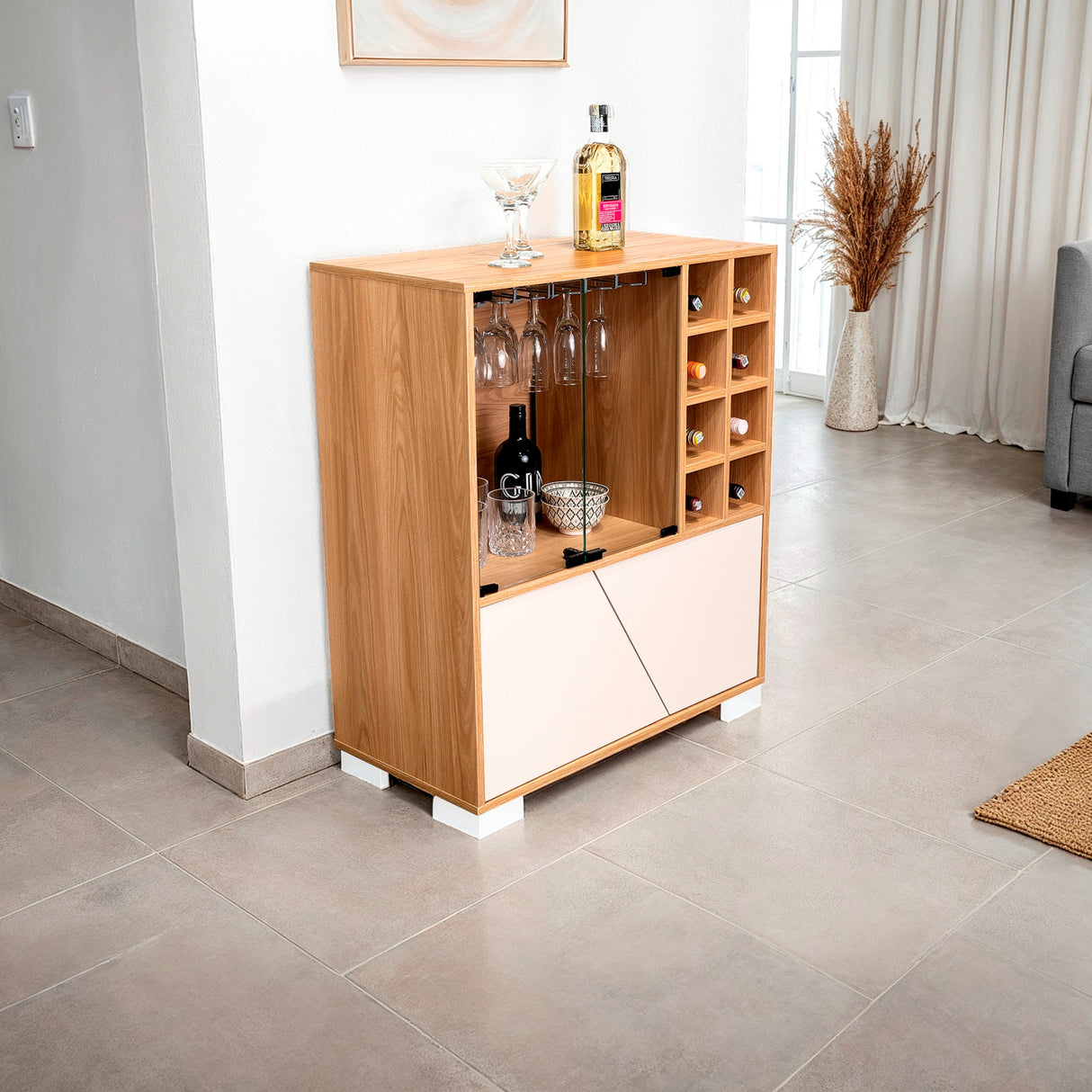 Bar Fraktal Fresno y Capri 78.8x94.9cm con Tres Compartimientos con Doce Portacopas y con Ocho Portabotellas - BARES | Bylmo