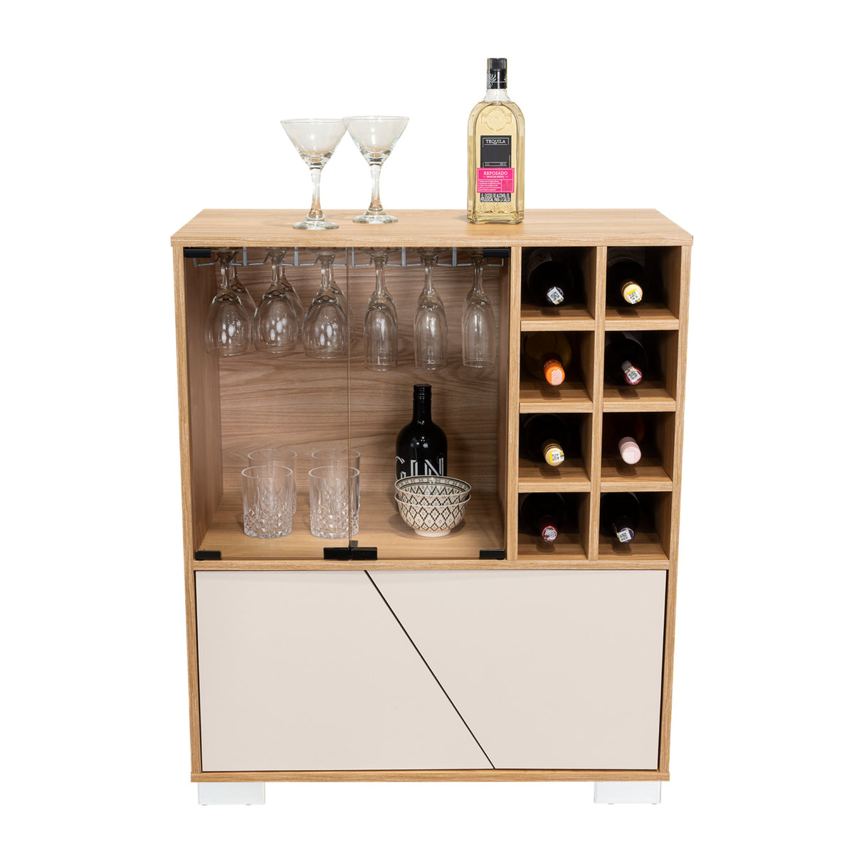 Bar Fraktal Fresno y Capri 78.8x94.9cm con Tres Compartimientos con Doce Portacopas y con Ocho Portabotellas - BARES | Bylmo