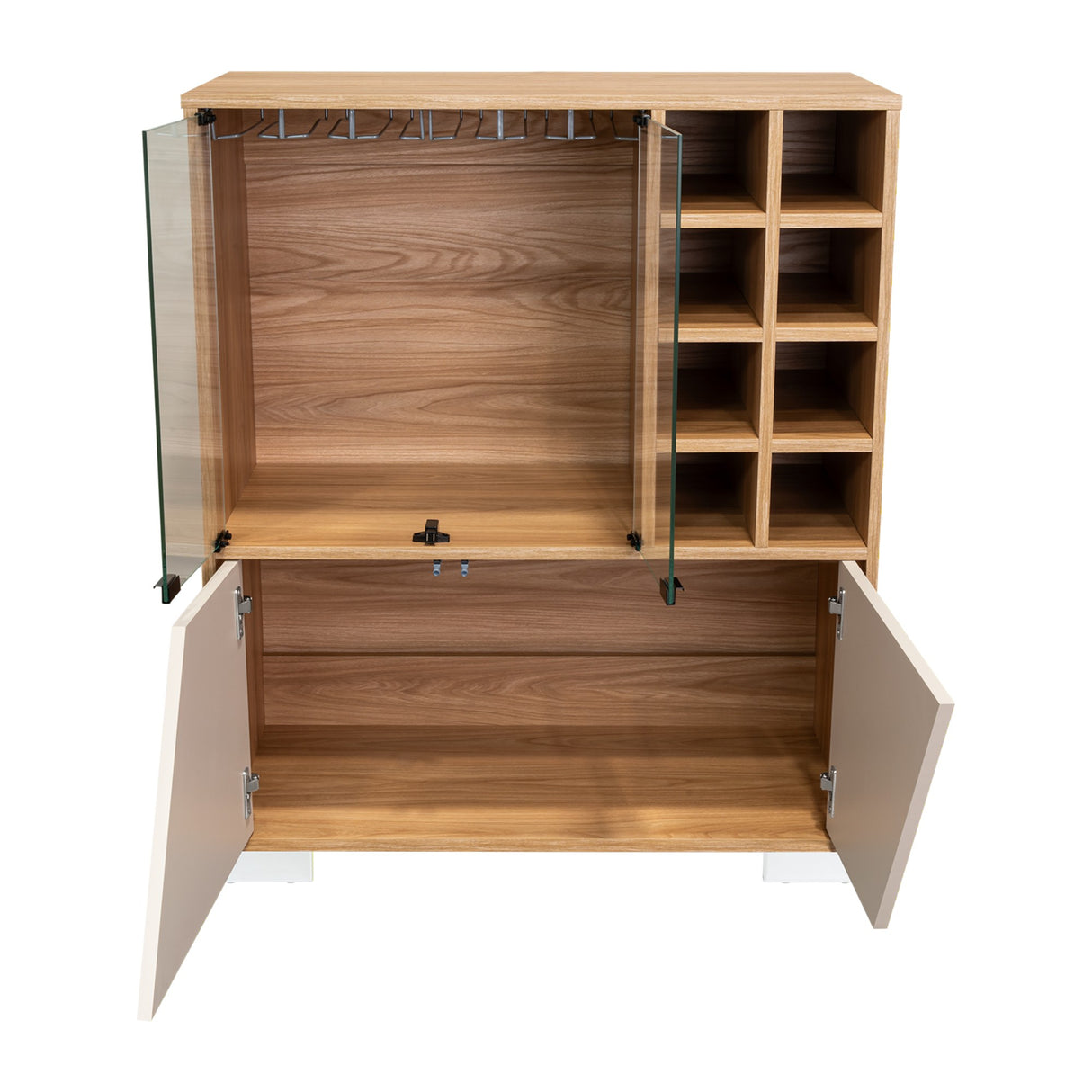 Bar Fraktal Fresno y Capri 78.8x94.9cm con Tres Compartimientos con Doce Portacopas y con Ocho Portabotellas - BARES | Bylmo