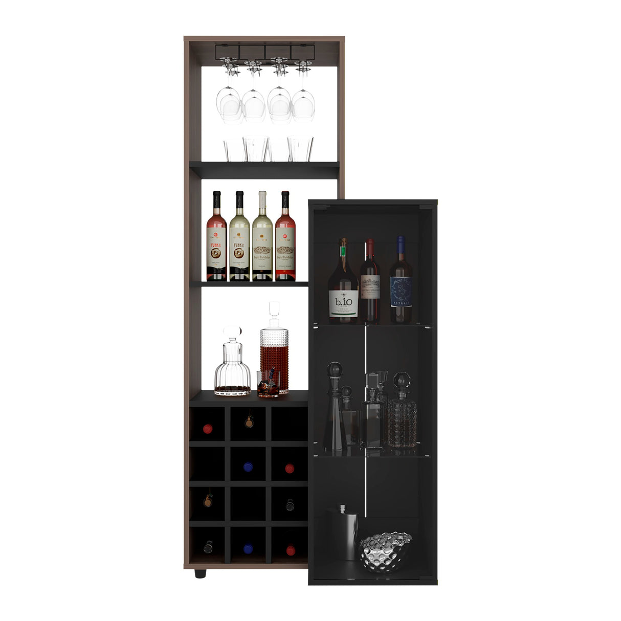 Bar Ozzy Wengue y Capri 80.9x175cm con Siete Compartimientos con Doce Portacopas y con Ocho Portabotellas - BARES | Bylmo