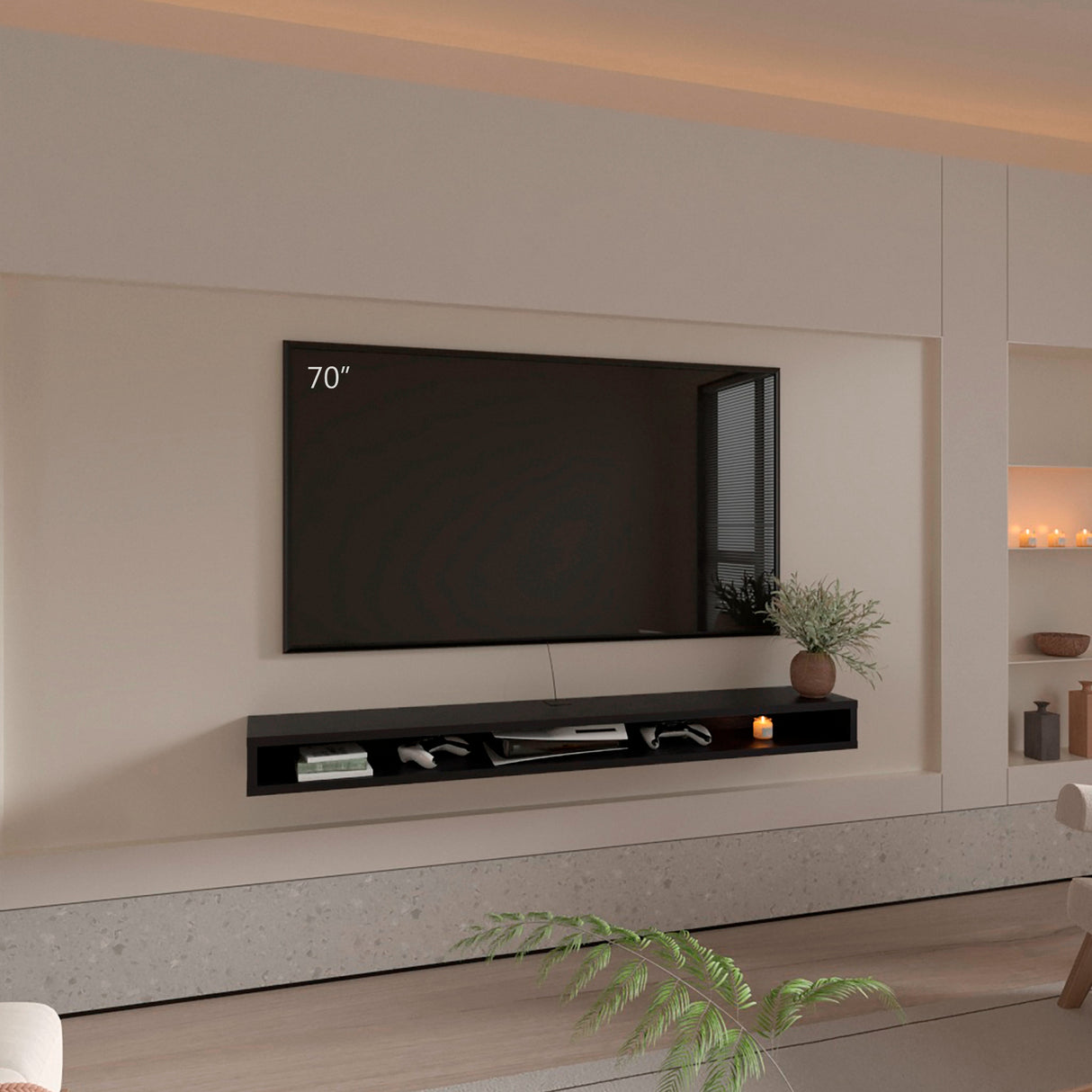 Rack de TV Luft Wengue 180x15cm Flotante para TV Hasta 75" Pulgadas con Un Compartimiento - MUEBLES DE TV | Bylmo