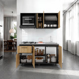 Cocina Preston Wengue Fresno 150x60cm con Mesón de Acero Inoxidable Lado Derecho y con Estufa - COCINAS | Bylmo