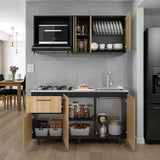 Cocina Preston Wengue Fresno 150x60cm con Mesón de Acero Inoxidable Lado Derecho y con Estufa - COCINAS | Bylmo