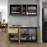 Cocina Preston Wengue Fresno 150x60cm con Mesón de Acero Inoxidable Lado Derecho y con Estufa - COCINAS | Bylmo